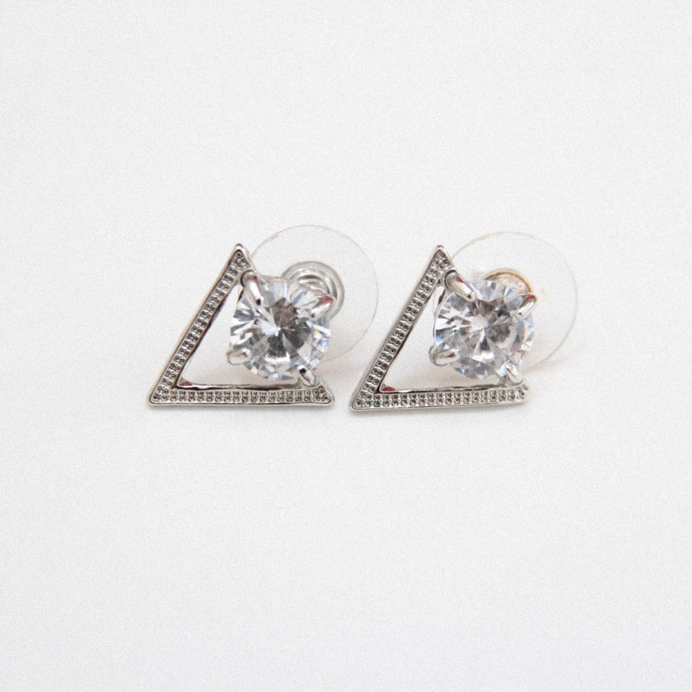 Muse Silver Rhinestone Triangle Earrings